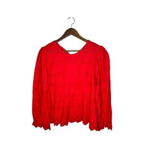 Madewell red‎ eyelet peplum top size large womens shirt NEW